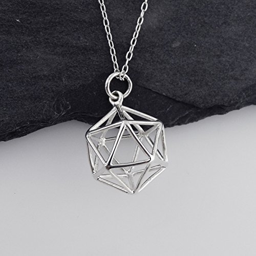 Fashionjunkie4Life Sterling Silver Small 3D Icosahedron Geometric Cage Pendant Necklace, 18" Chain #TOP1