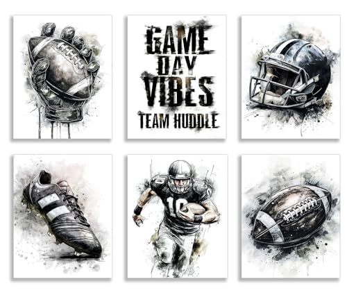 Image of Frimeeme Black and White Football Wall Art & Posters, 6 Pcs, 8x10 In | for Kids Boys Room Locker Room Dorm Living Room