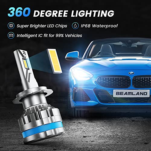 Beamland H7 Led Headlight Bulbs, High Beam/Low Beam,120W Updated Cooling Tech 20000Lm 6500K Super Bright Csp Chips Led Headlights Conversion Kit With Cooling Fan,2 Pack #TOP5