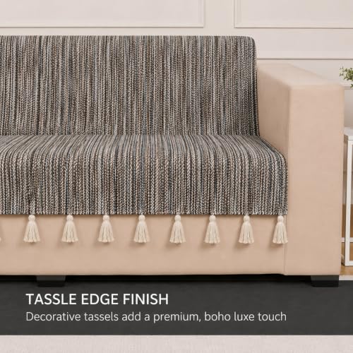 Image of STITCHNEST 'Nomad Weave Collection' 2 Seater Sofa Cover - Full Coverage| Elegant Jacquard Fabric, Decorative Tassels, Washable & Durable for Modern Living51