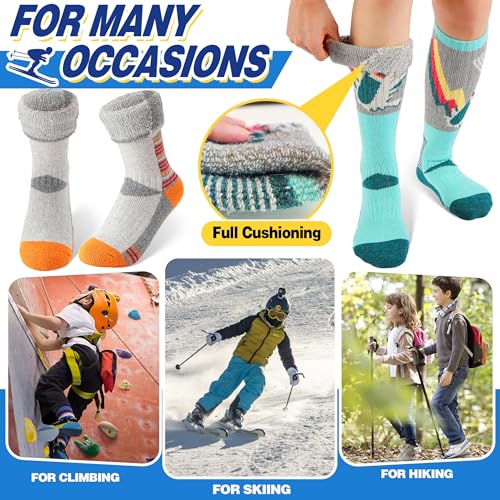 ANTSANG Calcetines de Esquí Niño Niña Lana Merino Invierno Térmicos Gruesos Cálidos Tobillo Alto para Esquí Snowboard 3 Pares(Gris/Naranja/Azul,26-29) - imagen 6