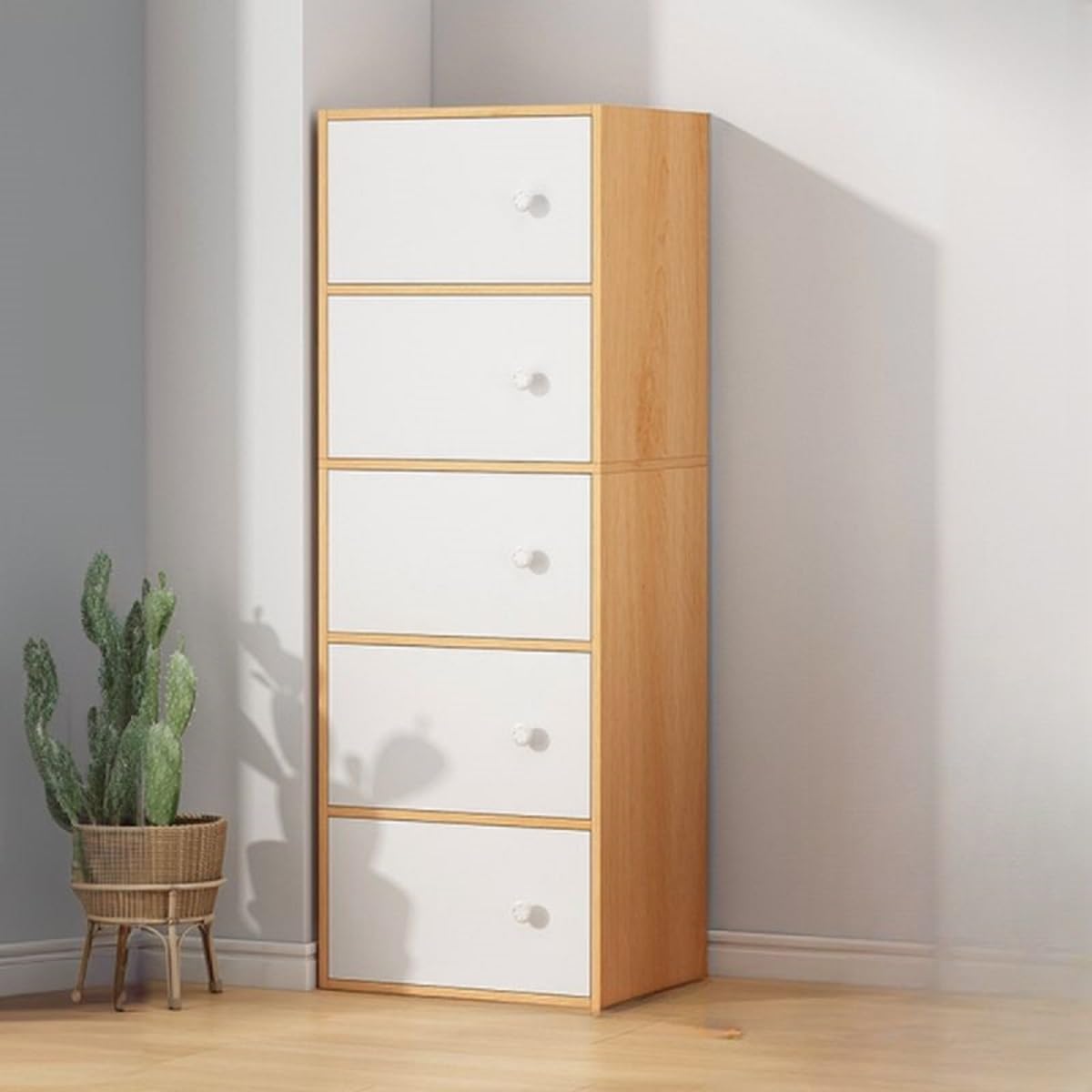Mevigo 5-Door Morden Wooden Collapsible Wardrobe for Storage/Space Saving Wooden Wardrobe with Doors/Collpsible Storage Organiser/Closet for Bedroom/Living Room -Mapple-image-10
