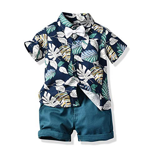 Freebily Completino Neonato Estivo in Cotone Camicia Bimbo Elegante Hawaiana a Manica Corta Pantaloncini Bambino 1-6 Anni Coordinati Gentiluomo 2 Pezzi Suit da Mare Teal 18-24 Mesi