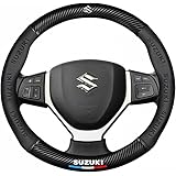 QiuFu スズキハンドルカバー ステアリングホイールカバー スイフト ジムニー MRワゴン アルト インガネス WagonR オールシリーズ対応 本革 高級 内装品 牛革 メッシュデザイン 38cm ブラック 【並行輸入品】