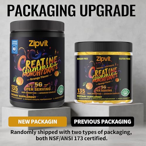 Image of Creatine Monohydrate Gummies, NSF Certified Creatine Gummy, 5g Dose for Men & Women to Support Muscle, Strength, Recovery, Cognitive Health & Memory, Orange Flavor, 135 Gummies
