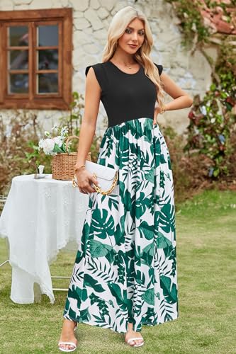 Image of OUGES Women's Maternity Dress Summer Ruffle Sleeve Patchwork Casual Flowy Maxi Dresses with Pockets