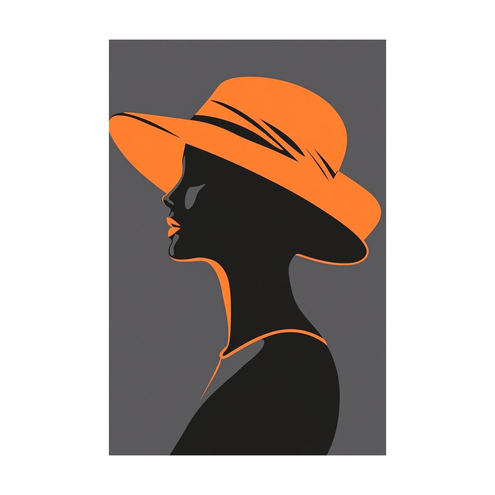 TERUEA Canvas Wall Art Abstract Woman with Orange Hat Silhouette Picture Prints for Girls Room Bedroom Wall Decor(Orange)-30x45cm Unframed