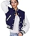 Stewart & Strauss Varsity Letterman Jacket Navy Blue Wool & White Leather,C104-XS