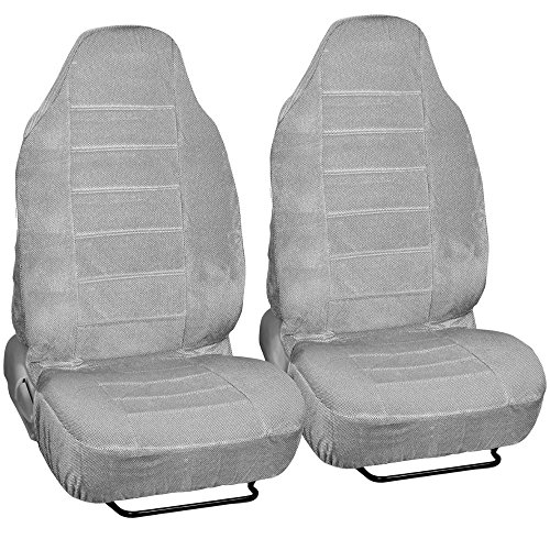 BDK SC-1902 2-Piece Regal Fabric High Back Bucket Seat Deluxe Front Car Seat Covers Grey, 1 Pack