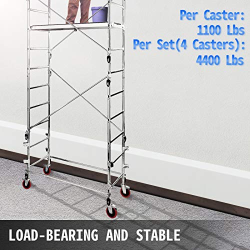 Image of VEVOR Scaffolding Wheels Set, Heavy Duty 4-Pack 8 inch Scaffolding Casters, with 4400 Lbs Per Set and Locking Stem Casters with Brake, Polyurethane Replacement for Scaffold, Shelves, Workbench