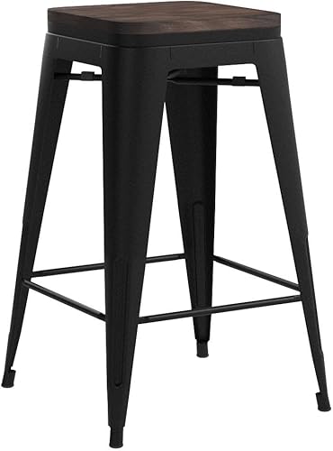Miniatura 37 de Tongli Juego de 4 taburetes de bar de 24 pulgadas, apilables, de altura de mostrador, taburetes de bar de metal sin espalda, taburetes de mostrador