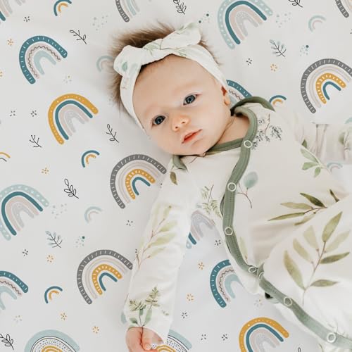 Image of Stretch Fitted Bassinet Sheet Set BROLEX 2 Pack Cradle Sheets for Bassinet Pad /Mattress,Unisex Boys Girls,Ultra Soft,Rainbow Stars