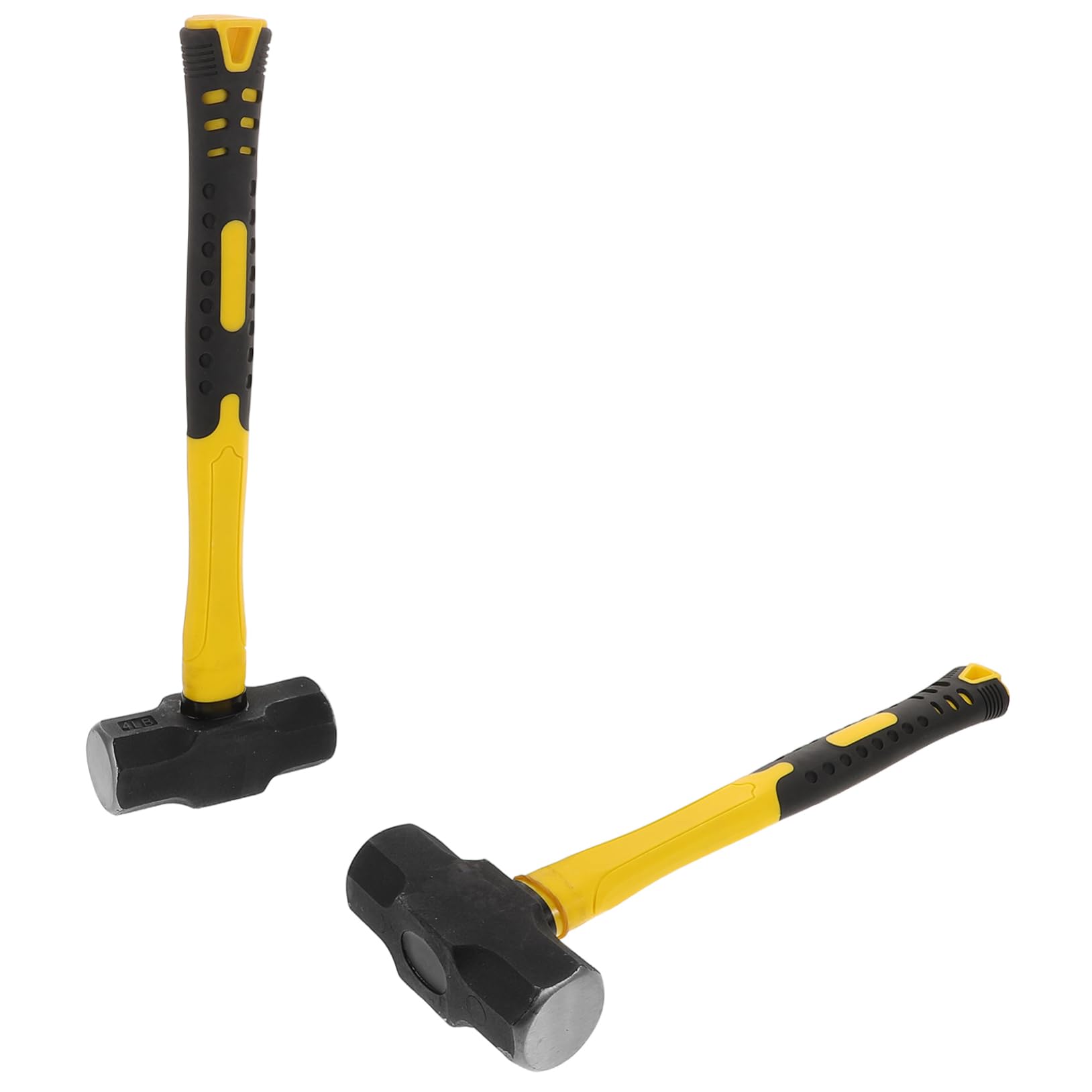 Martillo Octogonal de Acero al Carbono, 2 Piezas, 4lb | Mango Ergonómico de Plástico Amarillo, Resistente al Impacto, para Construcción y Demolición