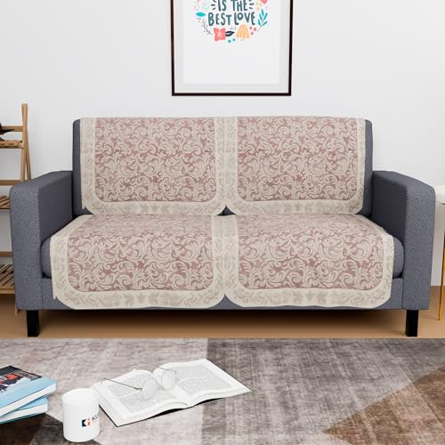 Image of Kuber Industries 2 Seater Sofa Set Cover | Sofa Slipcover Protector for Home Living Room, Hall & Office Couch | Net Leaf Design- Maroon