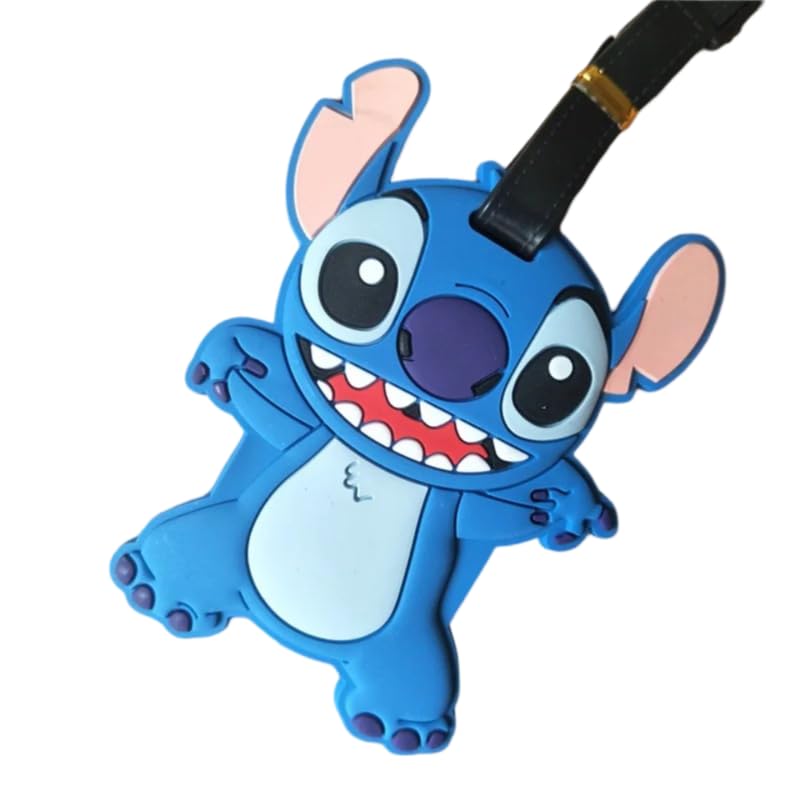 Doniya Fitness Cartoon Characters Luggage Tag for Suitcases Bag Baggage Travel Tags Identifiers Gift Travel Accessories (Stitch Smiling)