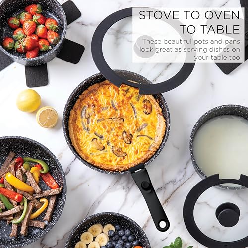 Image of Country Kitchen Cookware Set with Removable Handle, Oven & RV Safe Pots and Pans Set, Black, Deluxe Larger Set