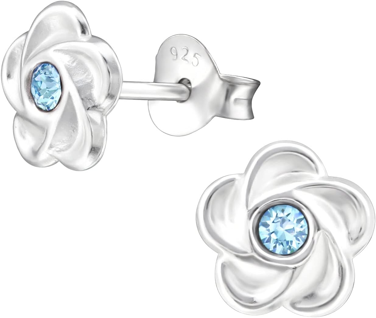 Emerald Butterfly925 Sterling Silver with sparkling crystals flower stud earrings for girls in sparkly colours anti allergy hypoallergenic nickel free jewellery ladies sensitive ears gift box