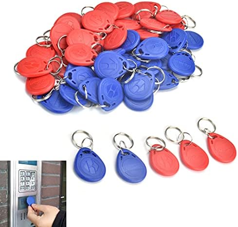 GIRAFEDA 50 PCS 125Khz Proximity ID Card RFID Tag RFID Key Fobs Handheld Token Tags Waterproof RFID Keyfob Access Control Key for Door Entry Access Control System EM4100 (Blue, Red)