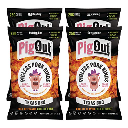 PigOut Pigless Pork Rinds, Texas BBQ, Plant-Based, 4 Pack