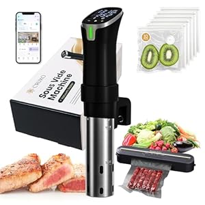 CRUXO 1100W Sous Vide Cooker Kit With App Control, Immersion Circulator, LED Display, Touch Panel, Vacuum...