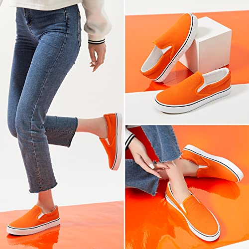 Women's Slip On Sneakers Womens White Canvas Slip On Shoes Fashion Canvas Sneakers For Women Black Casual Shoes（Orange.us9） #TOP4