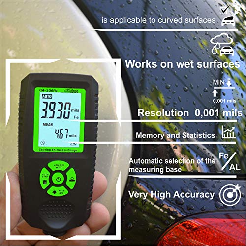 Coating Thickness Gauge Cm-206X Digital Paint Meter/Best For Automotive Paint Thickness Measurement (Resolution 0.001Mils) #TOP5
