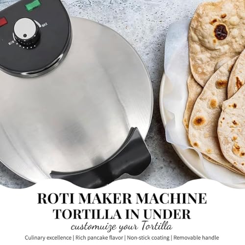 Automatyczna maszyna Roti Maker, elektryczna prasa Chapati 1800W z niepowłoką bez drążków i regulacją kontroli ciepła do naleśników, naleśników, chleba Pita i tortilli, łatwego czyszczenia i kompaktow