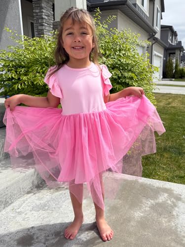 LQSZ Girls Tutu Dress Irregular Tulle Flutter Sleeve A-Line Princess Gown Flower Girl Birthday Party Ball Gown 3-12Y2