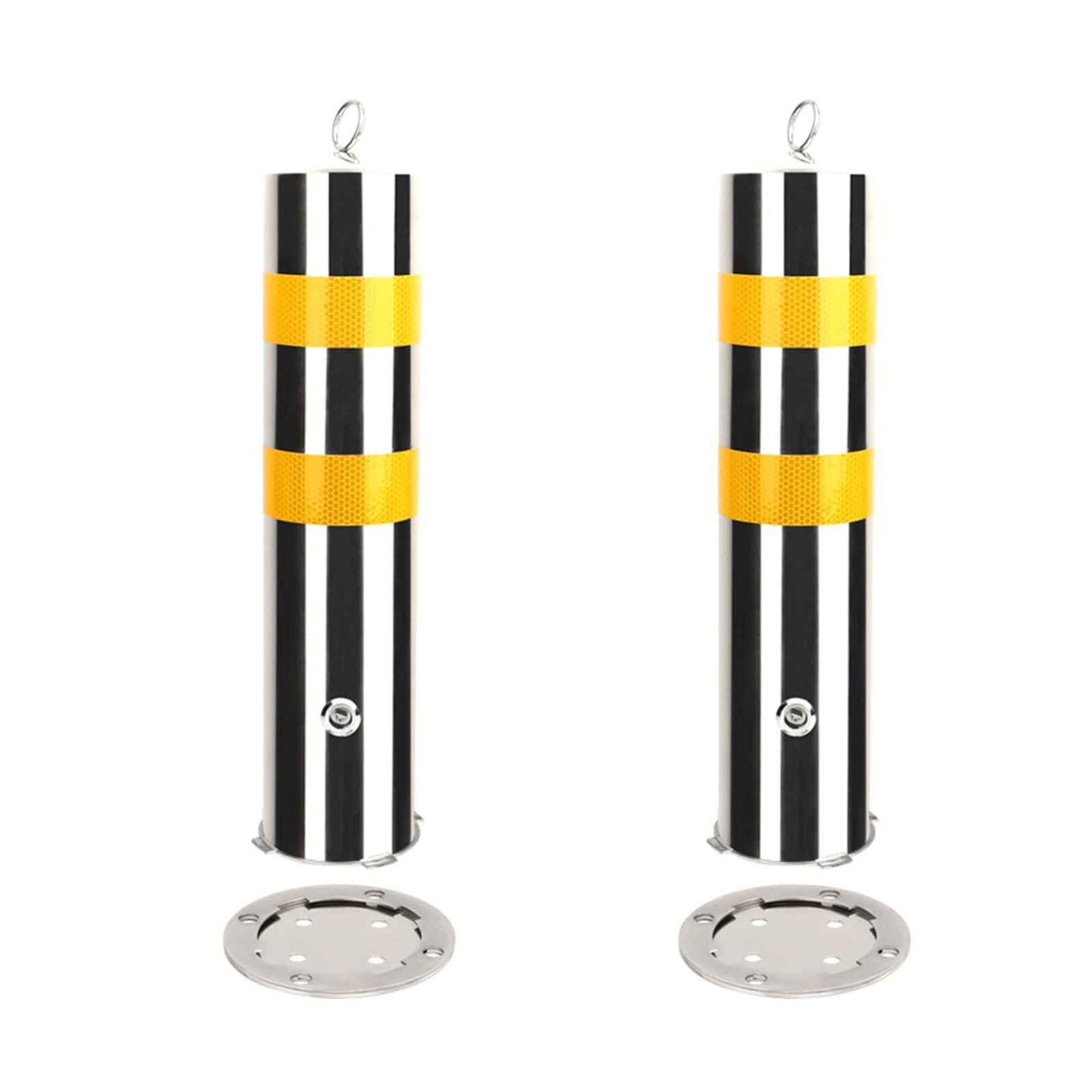 Aioneer Reflective Steel Bollards - 2 Pack Removable Safety Posts For Driveway Barriers & Traffic Control, Outdoor/Indoor Use - Industrial Strength 66Cm/26In-Silver (2pcs)-66cm/26in