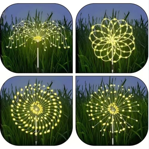 Image of GIGALUMI GL-508 120 LED Solar Firework Light with 2V Panel 8 Modes 600mAh Ni-MH Battery Starburst String Lamp for Party Decor Patio Pathway Lawn Yard (Pack of 1, Warm White)