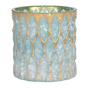 Clayre & Eef Theelichthouder Ø 10*10 cm Blauw Glas Rond Waxinelichthouder Windlichthouder