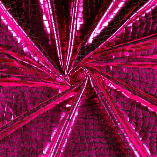 Tissu fuchsia rouge lame foil crocodile extensible pour costume de danse