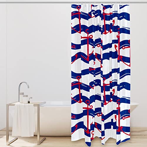 Rideau de douche ancre de bateau et rayures bleues 183x183 cm - 3