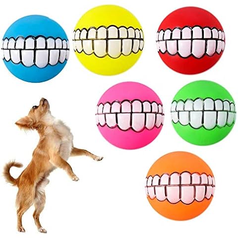 NALCY 6 Pcs Teeth Ball for Dog, Dog Squeaky Toys Latex Soft Dog Toys Rubber Chewing Toy Smile Dog Ball For Cats Dogs Interactive Pet Balls Toys Cover