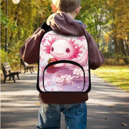 Ystardream Toddler Girls Backpack Age 4-6 Kawaii Axolotl Book Bag for Girls Backpack with Lunch Box Insulated and Pencil Box School Supplies for Preschoolers 3 in 1 Nurseries Kindergarten3
