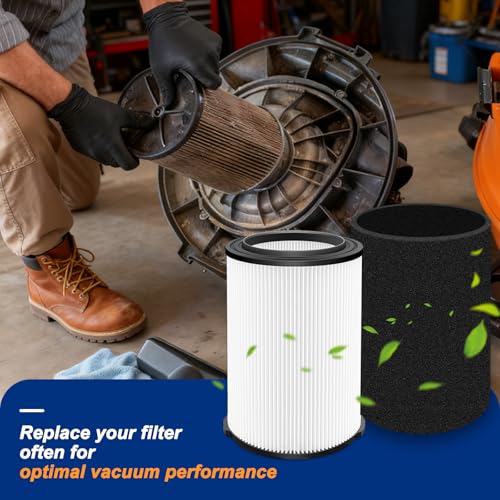 Image of VF4000 Filter Replacement for Ridgid Shop Vac 5-20 Gallon Wet Dry Vacuum, for Husky 6-9 Gallon Vacuum, 3 Pack Standard Vacuum Filters + 6 Pack Foam Sleeve + 1 Cleaning Brush, 72952