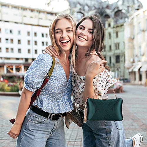 Tanpell Women's Evening Clutch Bags Silk Satin Party Handbags Bridal Wedding Purses With Tassel Pendant Green #TOP5