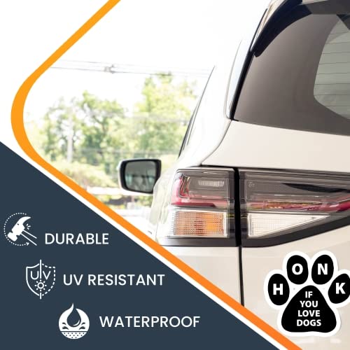 Image of Honk if You Love Dogs Pawprint Car Magnet 5 Inch, Dog Lover Gift | Heavy duty magnetic decal for car, truck, SUV or fridge, full color UV printed