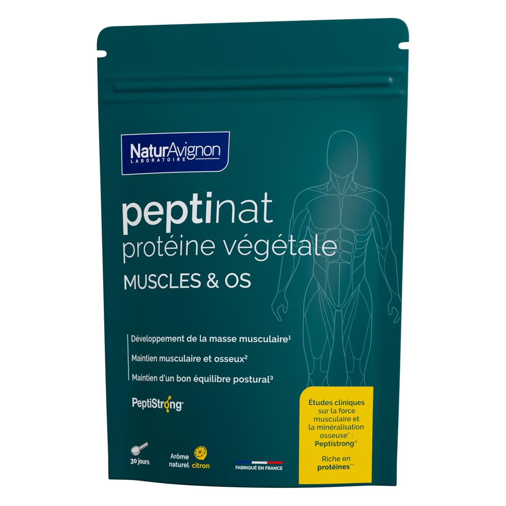 Peptinat proteine végétale I complement alimentaire | Muscles | Os I Peptides de fèves I vitamine d I Poudre | Goût citron I Fabriqué en France I 90g I Laboratoire NaturAvignon