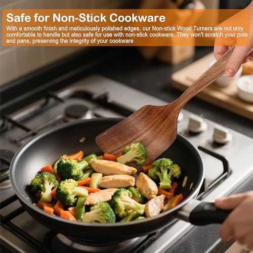 Image of Wooden Spoons for Cooking, 4 Piece Teak Cooking Utensils Set | Natural Premium Teak, Large Kitchen Wooden Spoons, Cooking Gifts