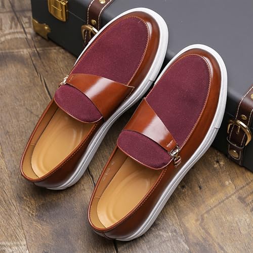 Men's Suede Leather Splicing Slip-On Penny Loafers Round Toe Lightweight Comfortable Flat Dress Shoes with Metal Buckle Casual Business Driving Shoes3
