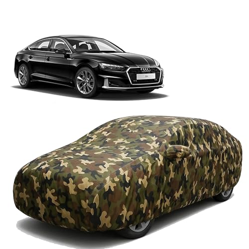 Image of Sulfar 100% Waterproof Car Body Cover for Audi A5 - Triple-Stitched Dustproof UV, Heat & Rain Protection with Mirror Pockets, Full-Bottom Elastic & Free Storage Bag - All-Weather Indoor Outdoor (Army)