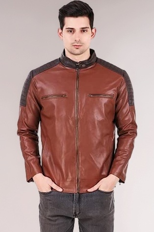 Men's Padding Design Faux Leather Jacket (Brown_Colour)