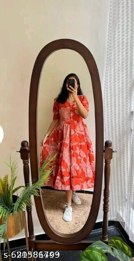 Image of Women's Rayon Floral Printed Tiered Midi Dress Casual Summer Wear
