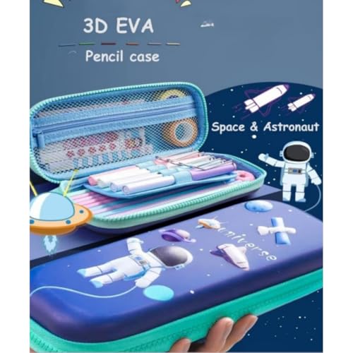 Image of Storio 3D EVA Space Astronaut Theme Pencil Box for Kids Pencil Pouch Bag Compass School Pouch Organizer for Students Kids Stylish Pen Holder Pouch Stationery Box - Canvas, Multicolor