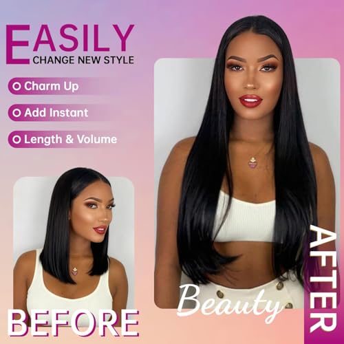 Image of Invisible Clip in Hair Extensions Real Human Hair 22 Inch 8pcs /110g