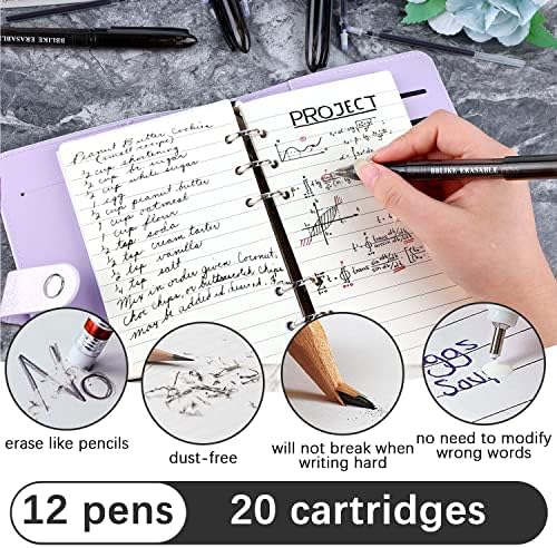Friction pens, Erasable Gel Pens 12PCS Erasable Rollerball Pen and 20 Ballpen Refills, Ink Rub Out Pens Ballpoint Pen 0.7mm Tip for Adults Kids Students School Office Stationary Supplies Gifts(black)