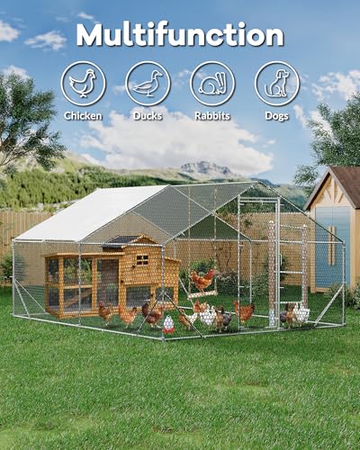 image for GarveeLife Large Metal Chicken Coop, Chicken Run for 6/10 Chickens, Ou