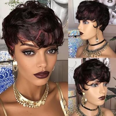 HOTKIS Natural Curl Pixie Wigs Human Hair 1b/99...