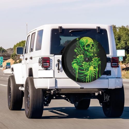 Image of Delerain Spare Tire Cover with Backup Camera Hole Green Skeleton Wheel Covers Waterproof Dust-Proof UV Sun Universal Fit for Trailer RV SUV Truck (18 Inch for Diameter 32 inch-34 inch)